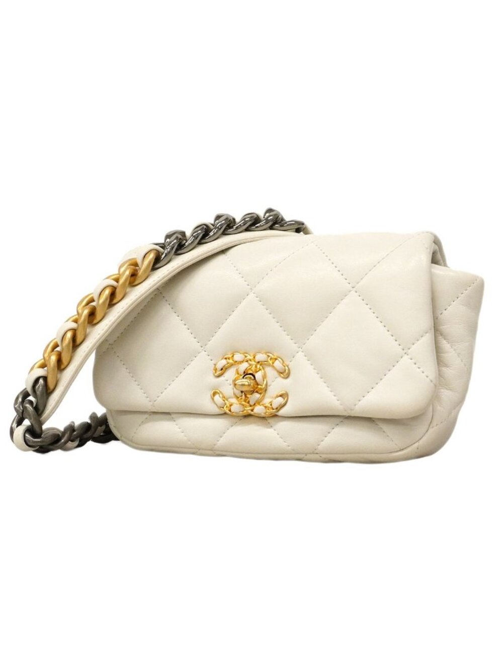 Chanel Waist Bag 19 Lambskin White Gold